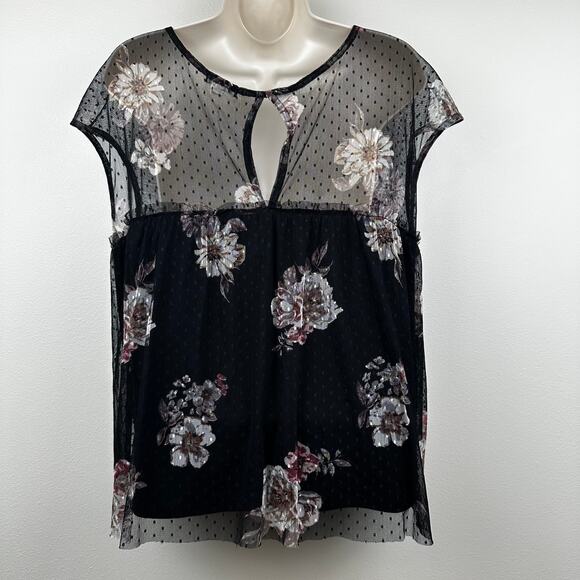 Eyeshadow Y2K Blouse Top Floral Mesh Black Large Whimsy Goth Fairy Grunge - Picture 4 of 10